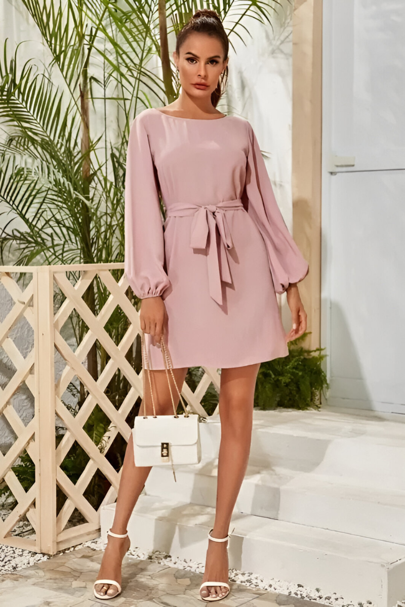 Lira™ | Elegant Belted Satin Dress