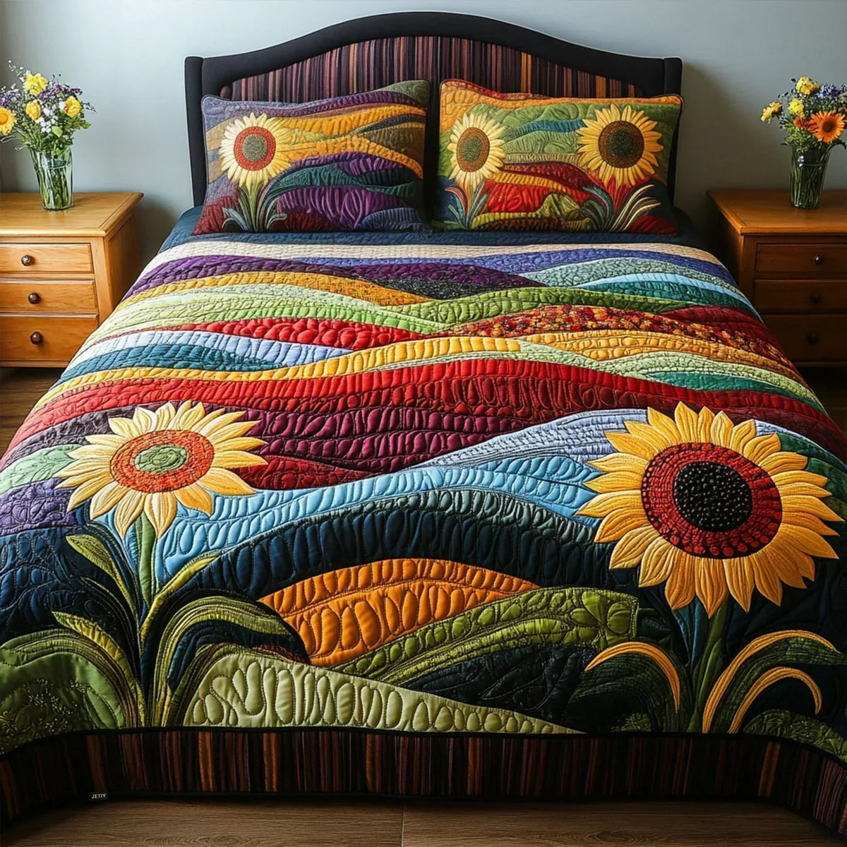 3-Piece Quilted Bed Set – Sunflower Field
