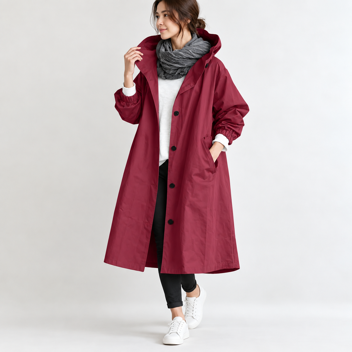Sarah™ | Long Trench Coat with Hood