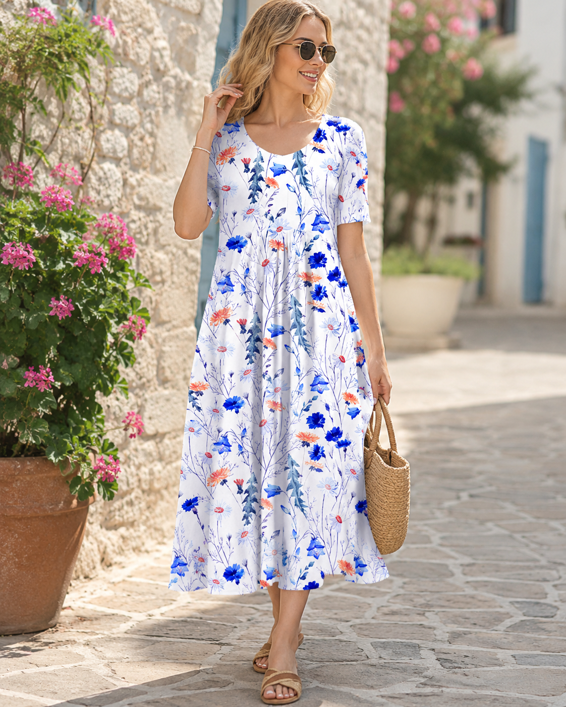Céline™ | Tummy-Flattering Floral Midi Dress