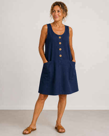 Maud™ | Buttoned Cotton Casual Tummy-Flattering Dress