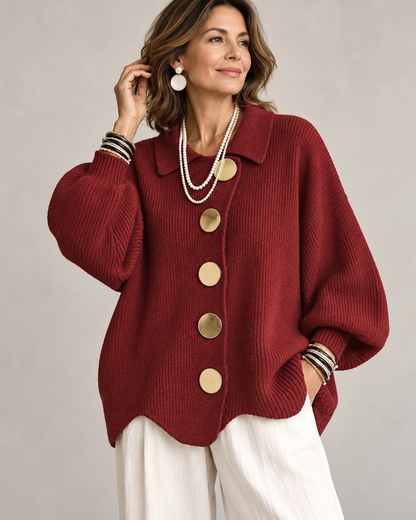 Joanne™ | Oversized Knitted Gilet with Collar and Statement Buttons