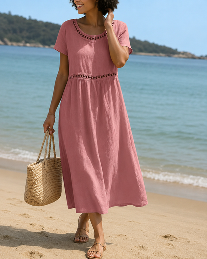 Livia™ | Elegant Embroidered Tummy-Flattering Midi Dress