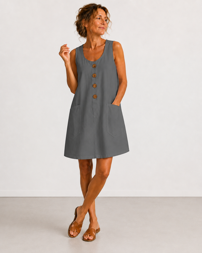 Maud™ | Buttoned Cotton Casual Tummy-Flattering Dress