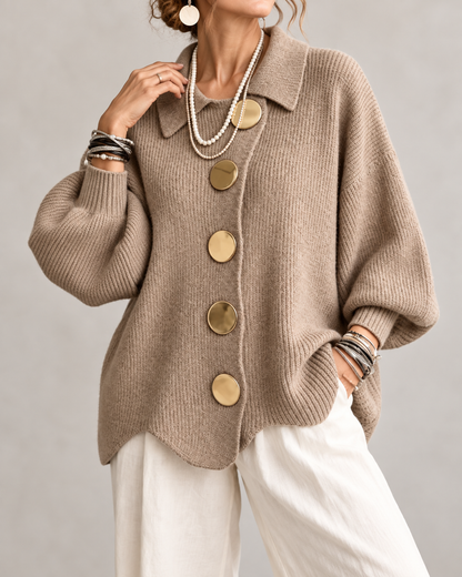 Joanne™ | Oversized Knitted Gilet with Collar and Statement Buttons