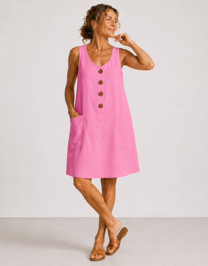 Maud™ | Buttoned Cotton Casual Tummy-Flattering Dress