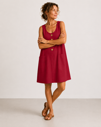 Maud™ | Buttoned Cotton Casual Tummy-Flattering Dress