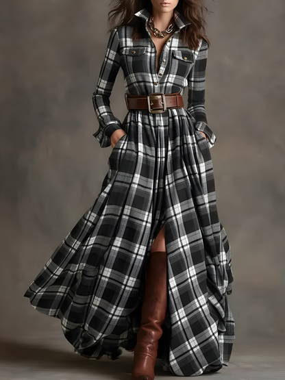 Nara™ | Chic Checked Maxi Dress