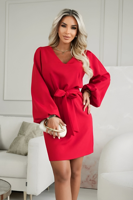 Lira™ | Elegant Belted Satin Dress