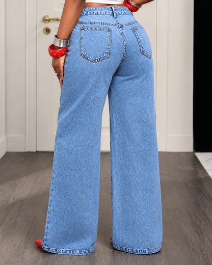 Jacqueline™ | Wide Denim Trousers with Unique Waist Detail