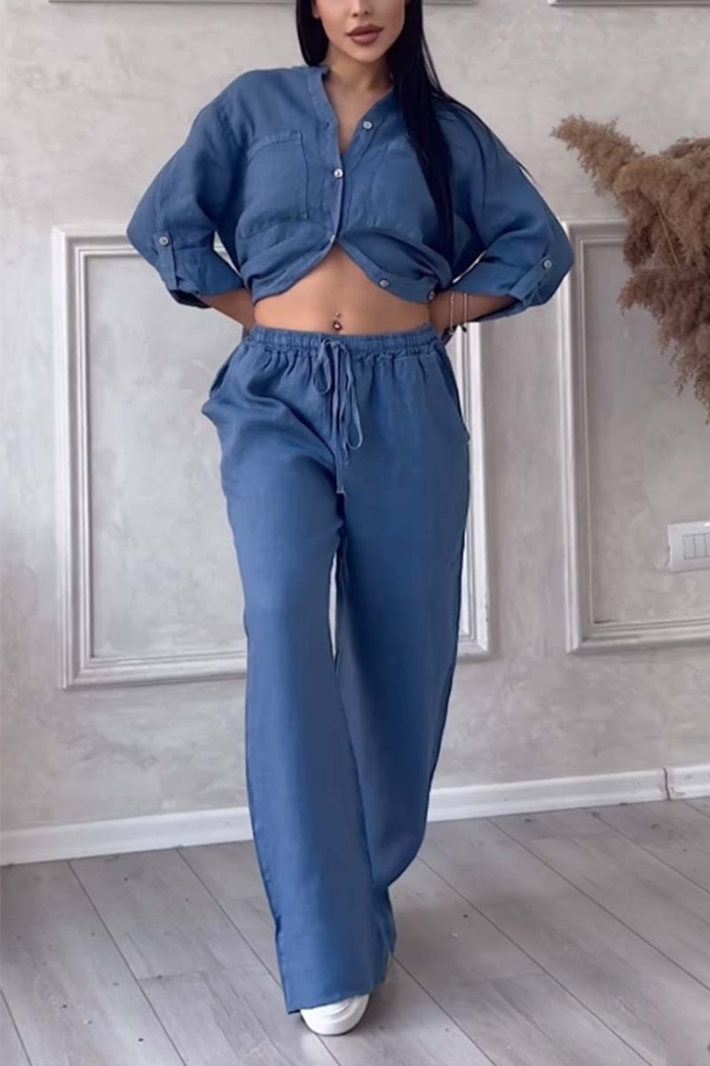 Karen™ | Lightweight Linen Set with Blouse and Wide Trousers 2