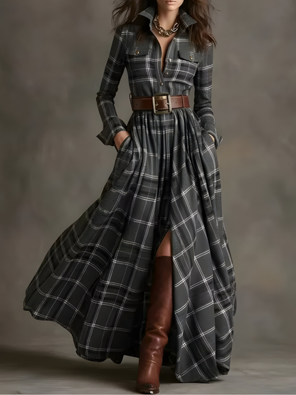 Nara™ | Chic Checked Maxi Dress