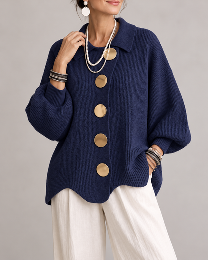 Joanne™ | Oversized Knitted Gilet with Collar and Statement Buttons