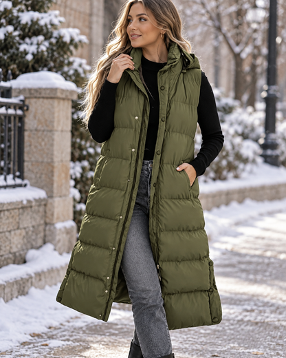 Karen™ | Long Quilted Gilet with Hood
