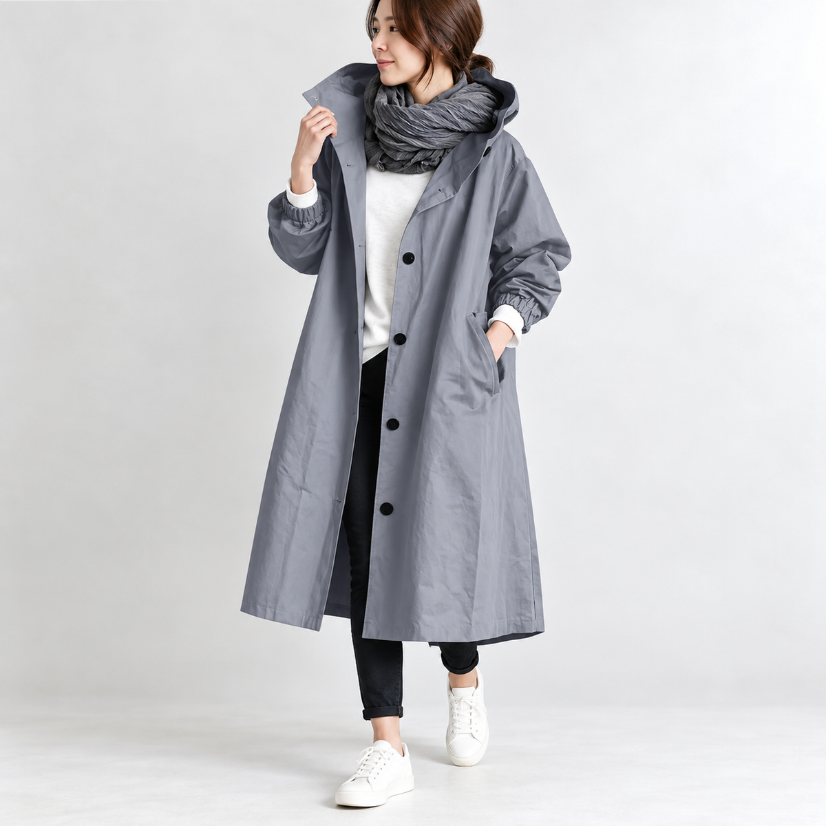 Sarah™ | Long Trench Coat with Hood