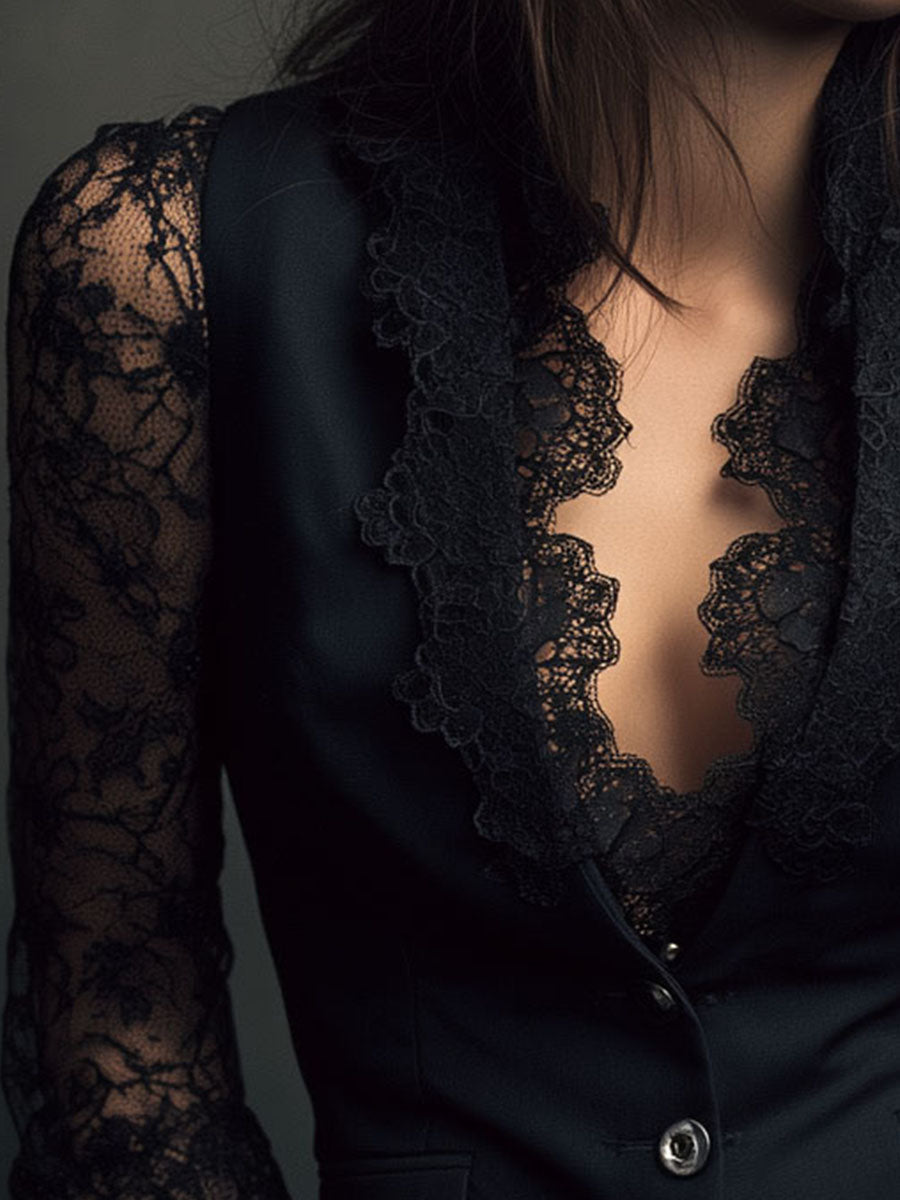 Jacqueline™ | Elegant Blazer with Lace Sleeves