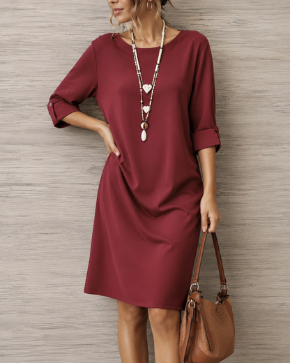 Mathilde™ | Tummy-Flattering Midi Dress with Pockets