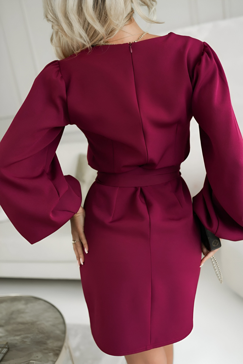 Lira™ | Elegant Belted Satin Dress