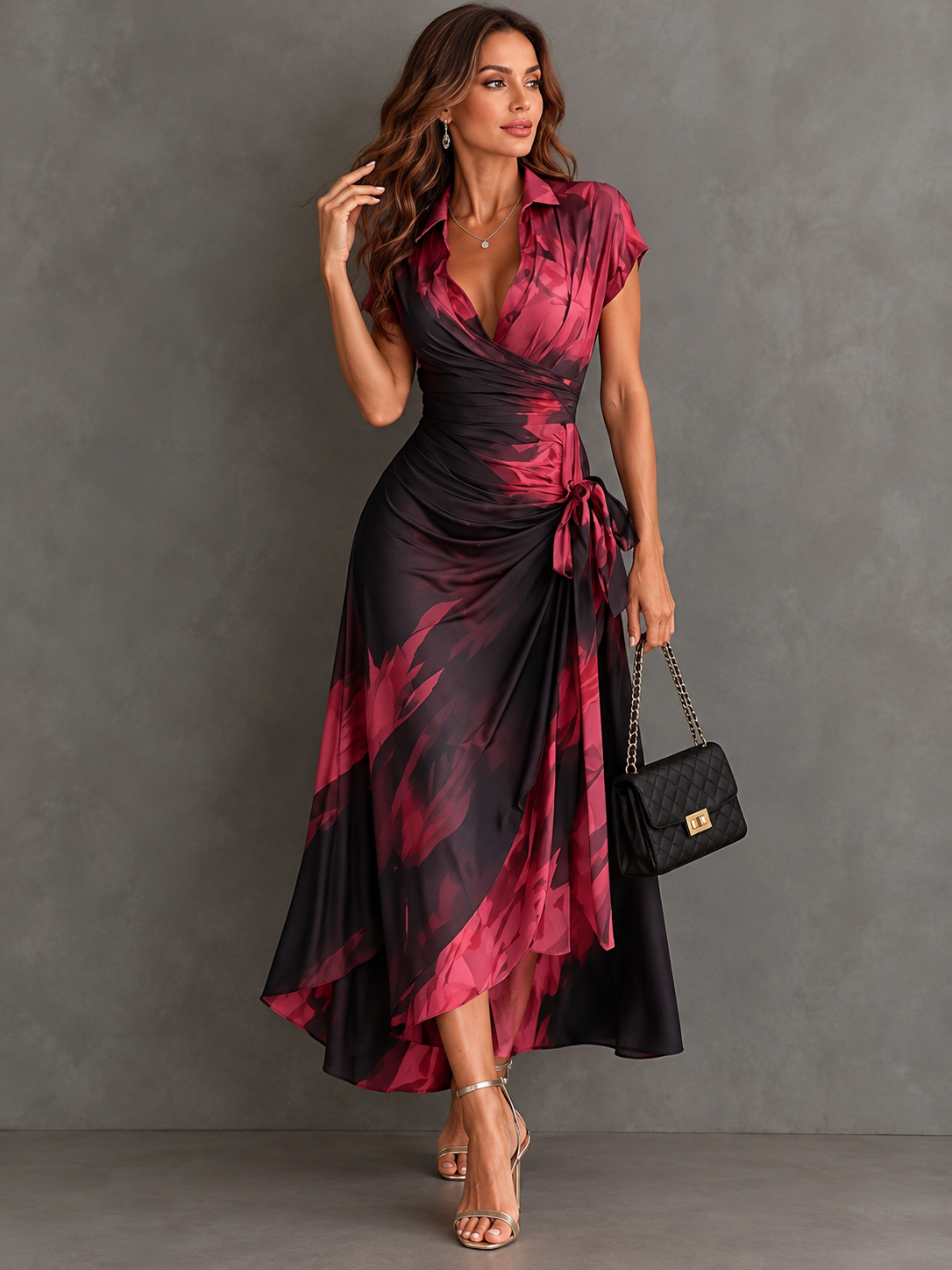 Sarah™ | Tummy-Control Midi Wrap Dress with Print