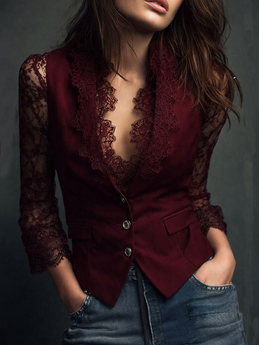 Jacqueline™ | Elegant Blazer with Lace Sleeves
