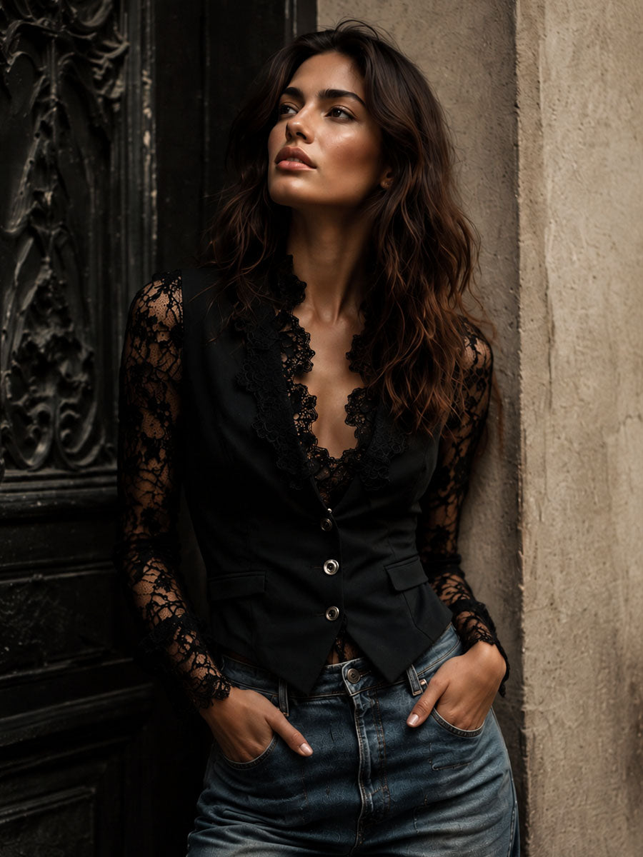 Jacqueline™ | Elegant Blazer with Lace Sleeves
