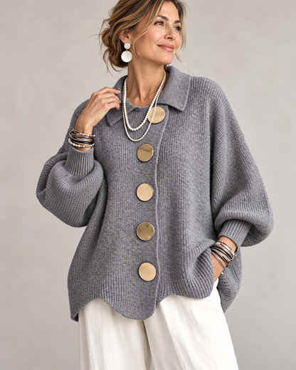 Joanne™ | Oversized Knitted Gilet with Collar and Statement Buttons