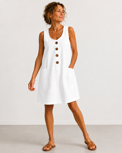 Maud™ | Buttoned Cotton Casual Tummy-Flattering Dress
