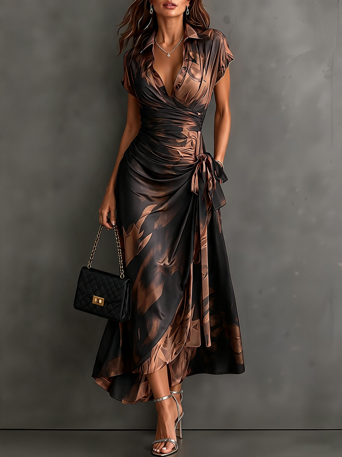 Sarah™ | Tummy-Control Midi Wrap Dress with Print