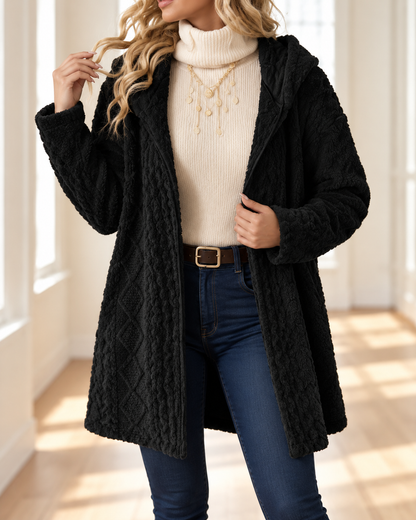 Lynne™ | Knit Cardigan with Hood and Cable Pattern