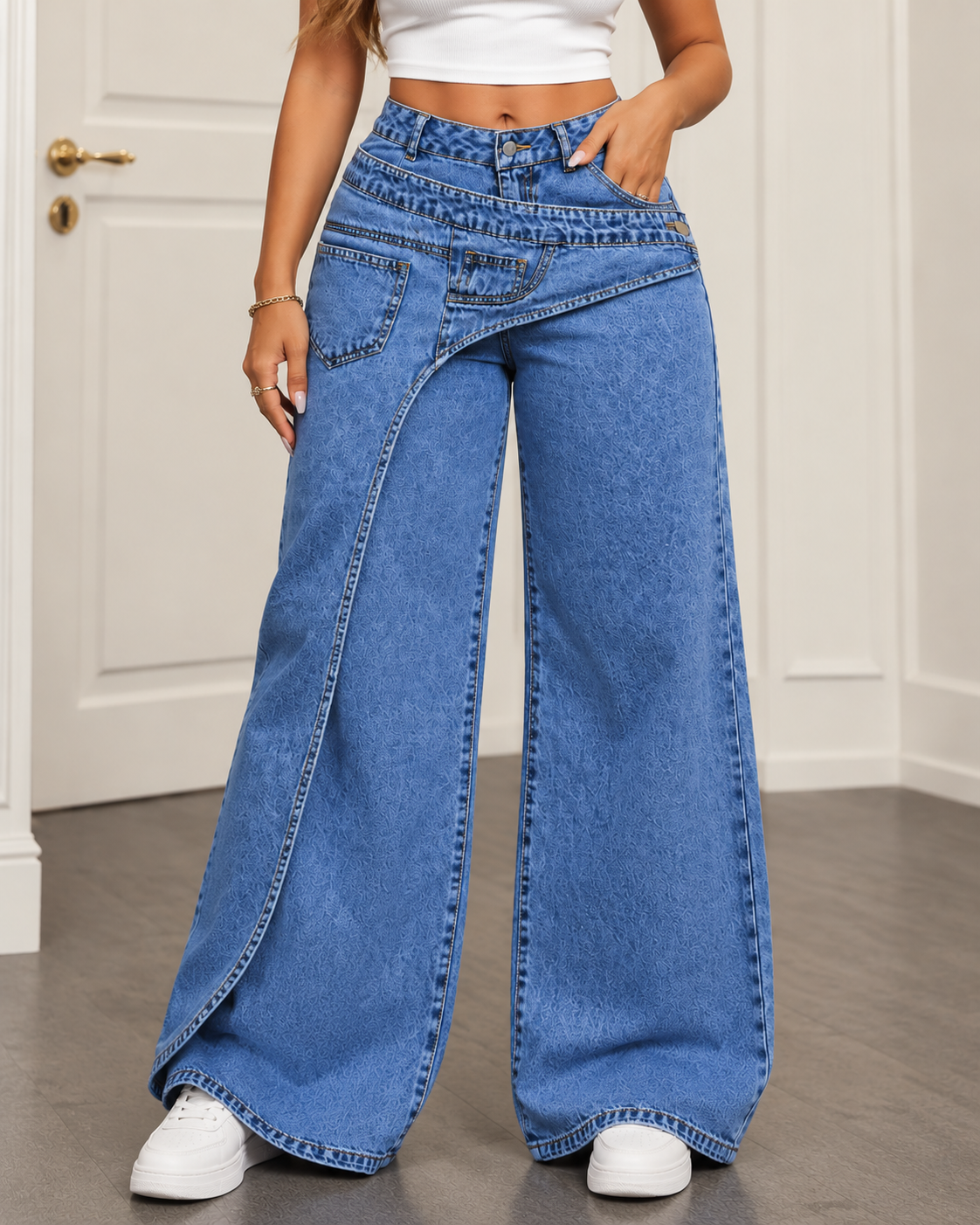 Jacqueline™ | Wide Denim Trousers with Unique Waist Detail