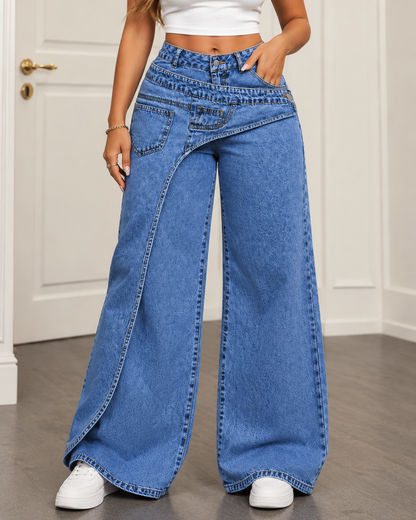 Jacqueline™ | Wide Denim Trousers with Unique Waist Detail