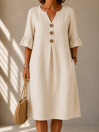 Delphine™ | Tummy-Flattering Midi Dress with Buttons