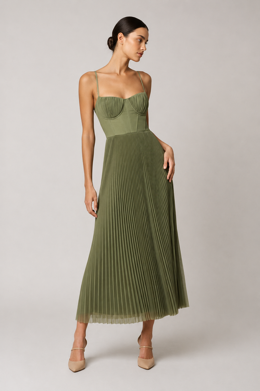 Margaux™ | Elegant Pleated Tummy-Flattering Maxi Dress