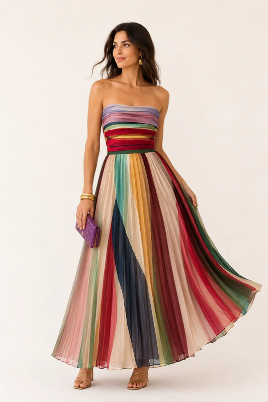 Valeria™ | Tummy-Flattering Rainbow Maxi Dress