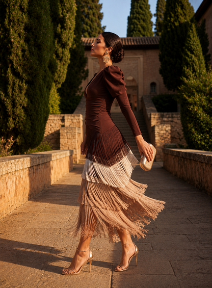 Sarah™ | Elegant Tummy-Control Dress with Fringes