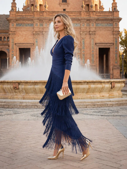 Sarah™ | Elegant Tummy-Control Dress with Fringes