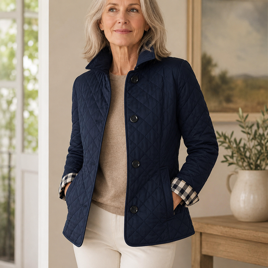 Susan™ | Tailored Quilted Jacket with Check Details