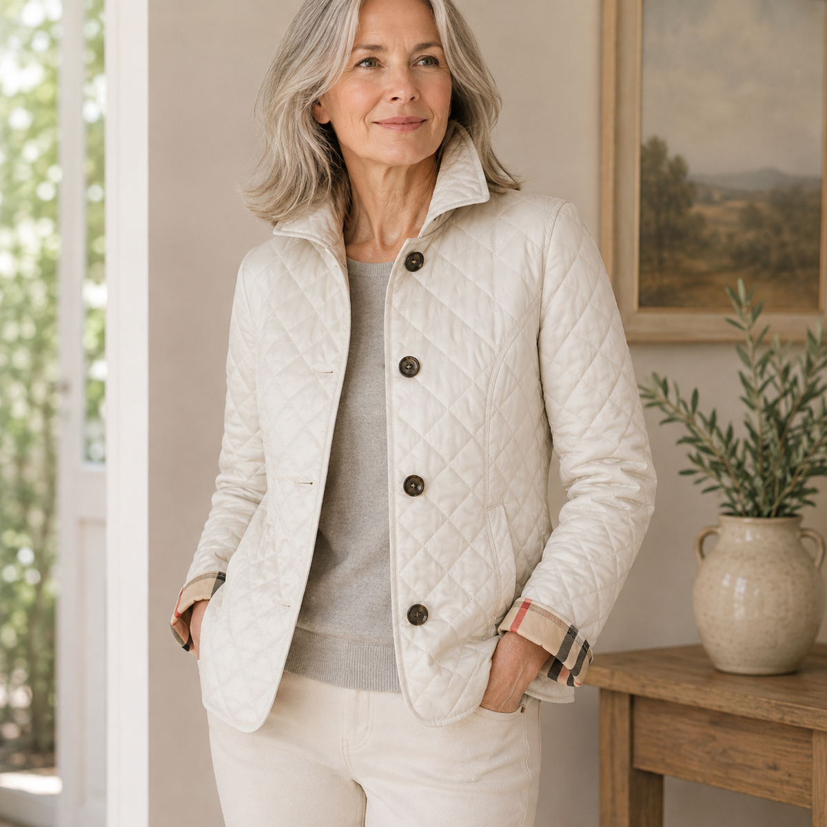 Susan™ | Tailored Quilted Jacket with Check Details 3