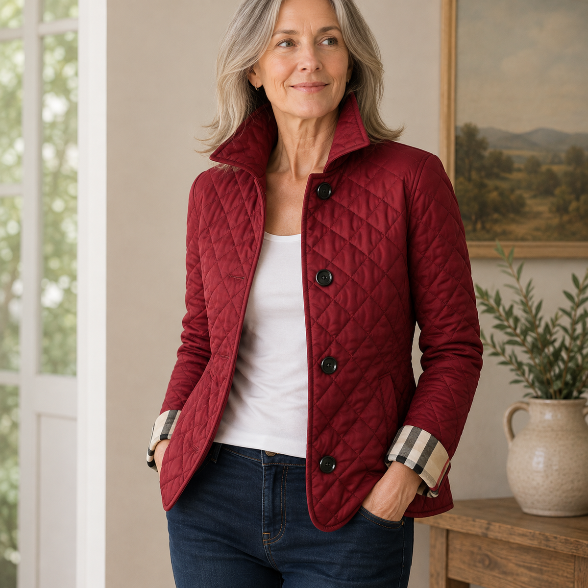 Susan™ | Tailored Quilted Jacket with Check Details 4