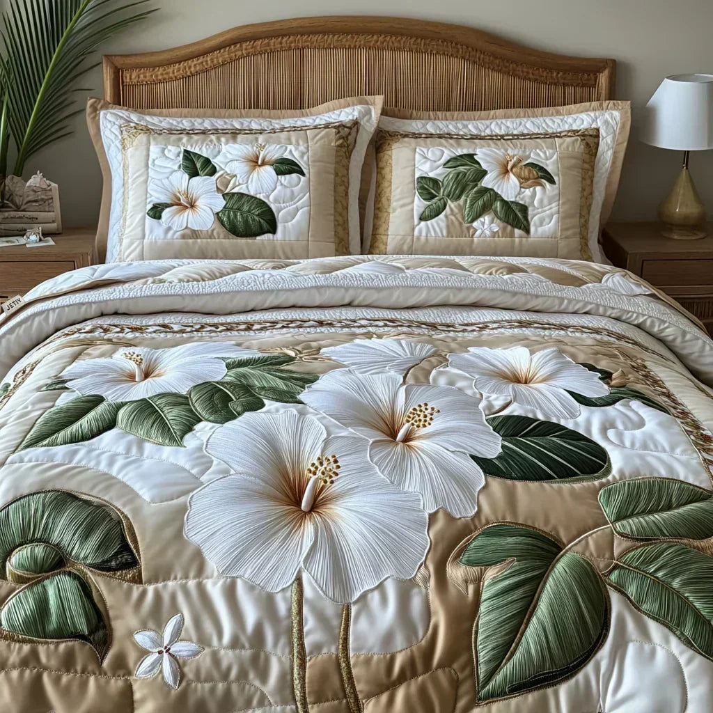 Mattress Duvet Cover 3-Piece – White Hibiscus