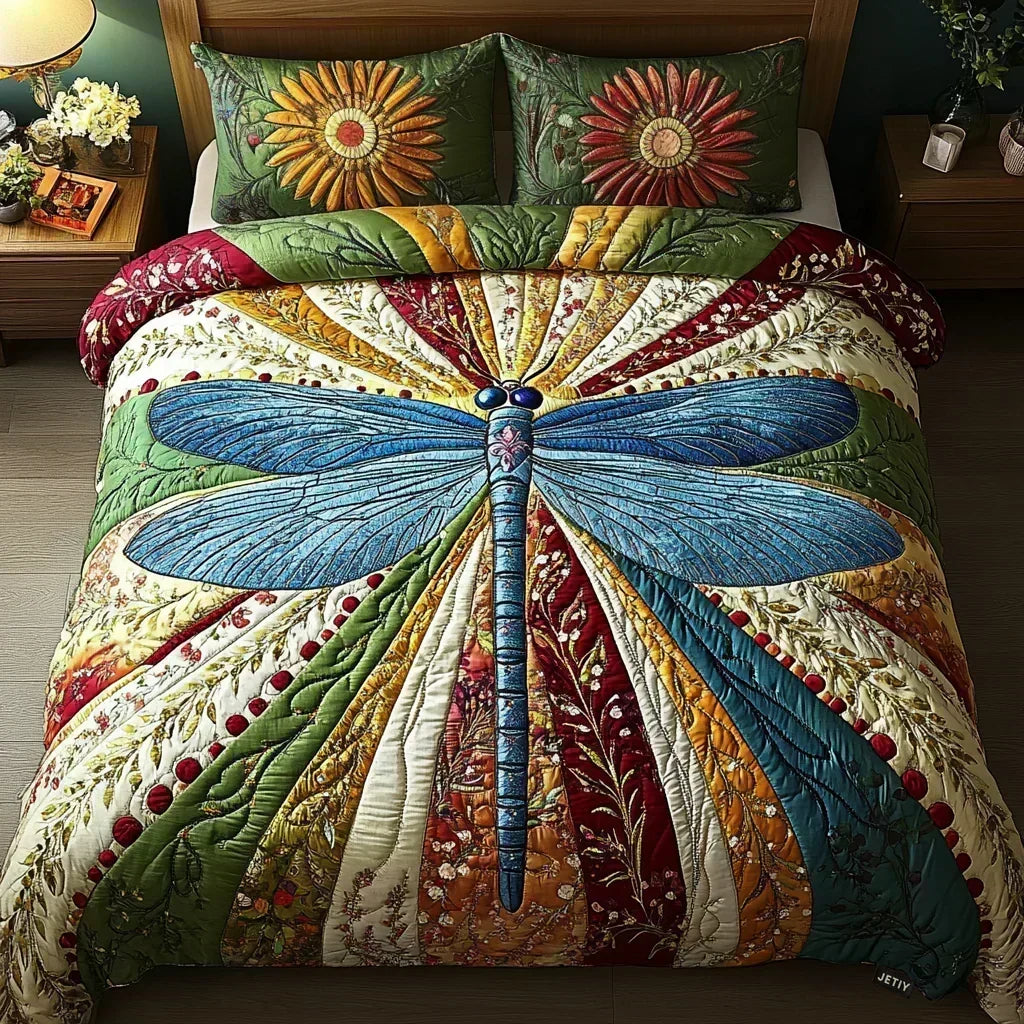 Quilted Bedset 3 Pieces – Golden Dragonfly