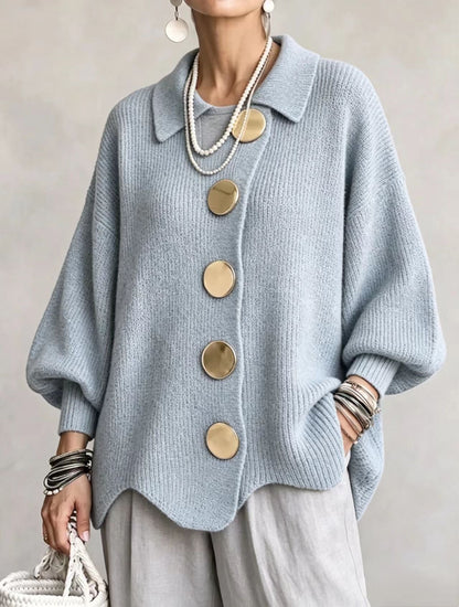 Sarah™ | Oversized Gilet with Collar and Large Gold Buttons 8