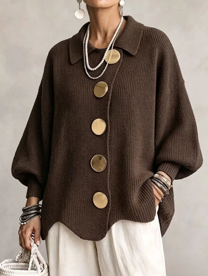 Sarah™ | Oversized Gilet with Collar and Large Gold Buttons 7