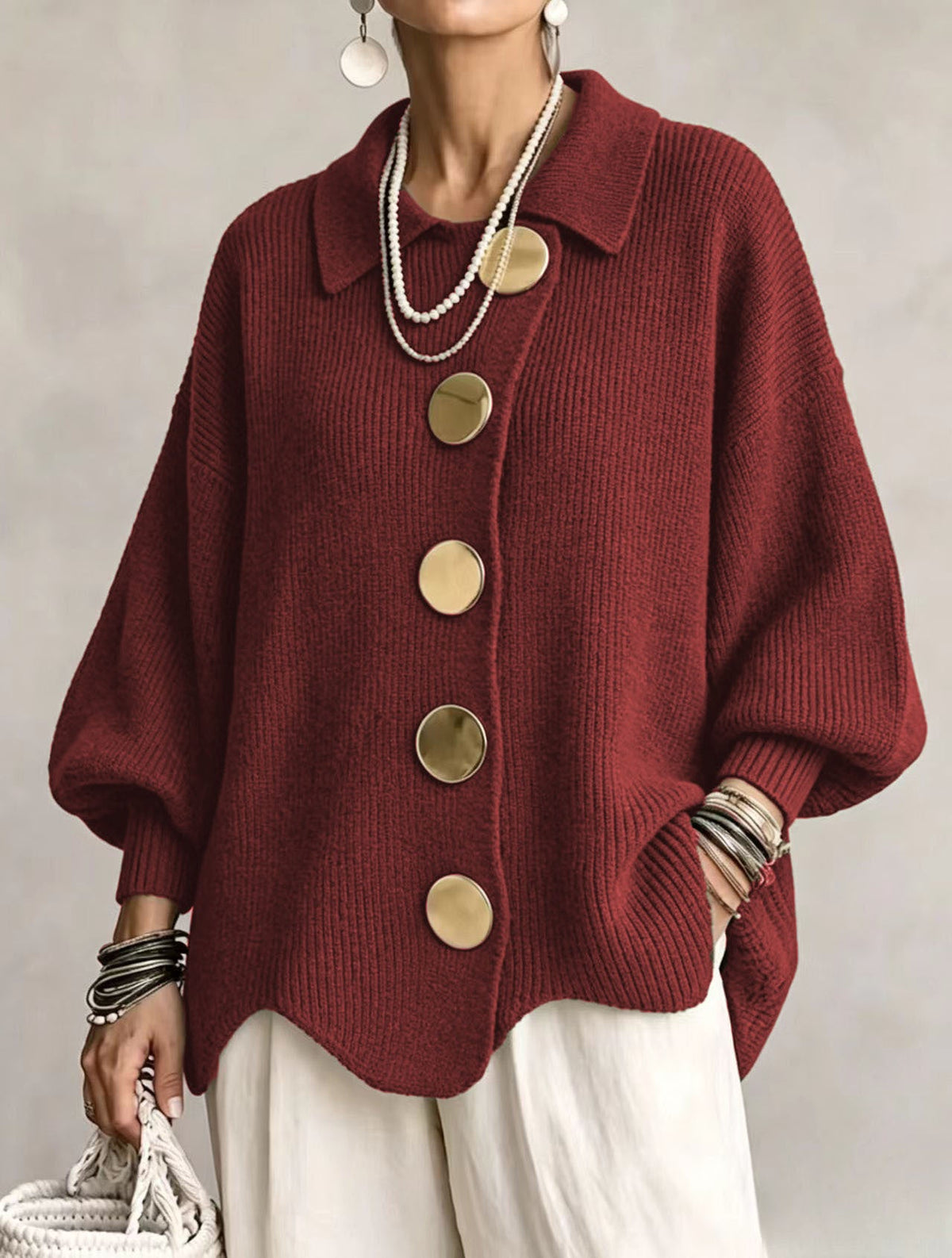 Sarah™ | Oversized Gilet with Collar and Large Gold Buttons 5