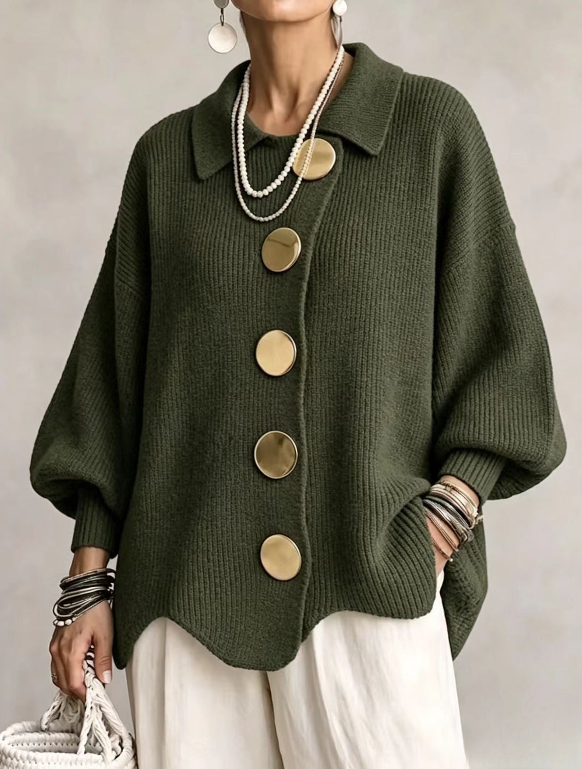 Sarah™ | Oversized Gilet with Collar and Large Gold Buttons 6