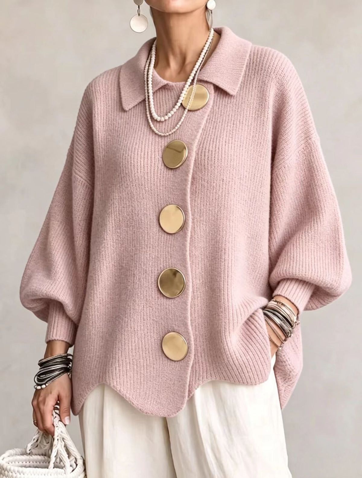 Sarah™ | Oversized Gilet with Collar and Large Gold Buttons 9