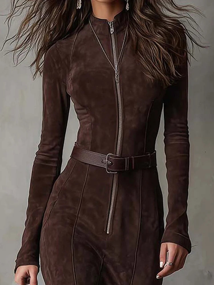 Angela™ | Suede-Look Maxi Dress with Belt