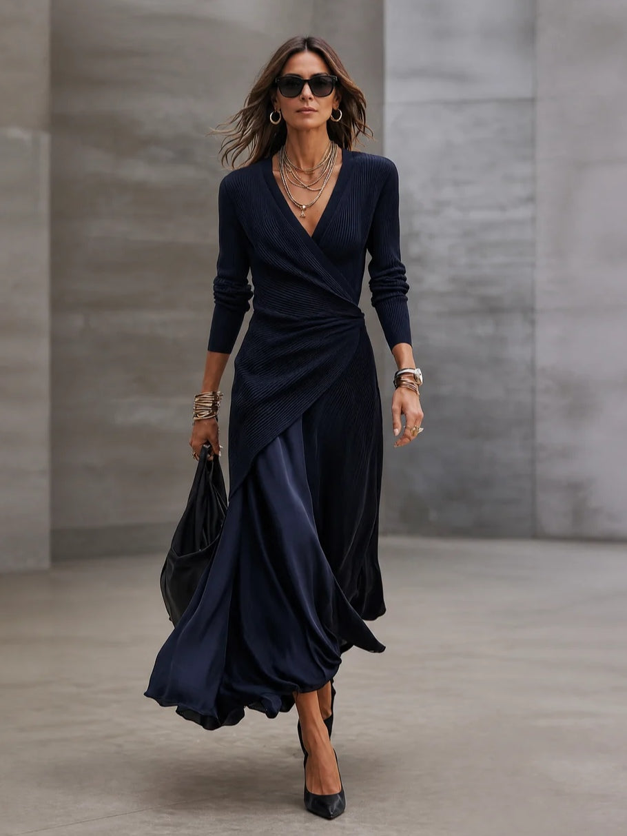 Christine™ | Elegant Maxi Wrap Dress with Satin Skirt