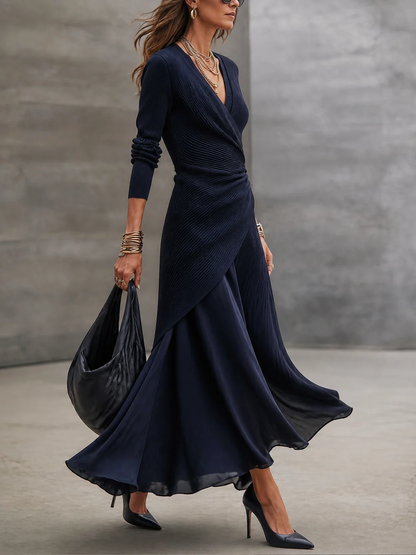Christine™ | Elegant Maxi Wrap Dress with Satin Skirt