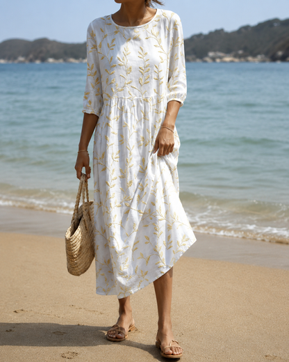 Brielle™ | Embroidered Floral Tummy-Flattering Midi Dress